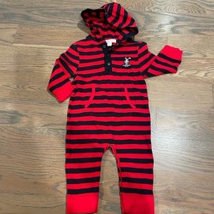 Burberry baby red & blue stripped snap up one piece